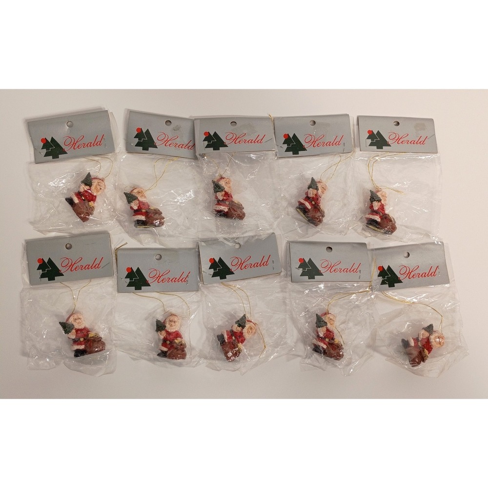 New Old Stock Vintage MiniSanta Claus Ornaments, Lot 10 Mini Christmas Herald